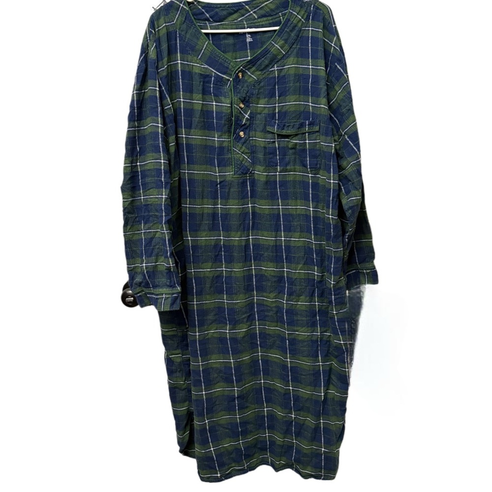 Men's Blue and Green Plaid Nightgown - Picture 3 of 6